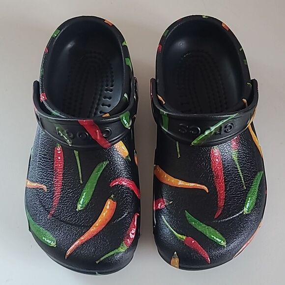 Crocs At Work Bistro Graphic Black Multi Colored Peppers Work Clogs Mules Size 6 - Picture 2 of 16